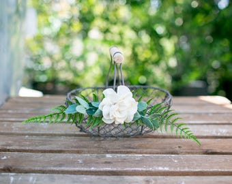 Rustic Fern Flower Girl Basket Set: Ivory or Beige Wedding Decor