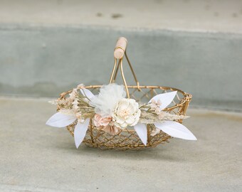 Boho Champagne Gold Flower Girl Basket | Desert Wedding Decor or Gift Basket | Modern Decorated Flower Girl Sets | Matching Wedding Set