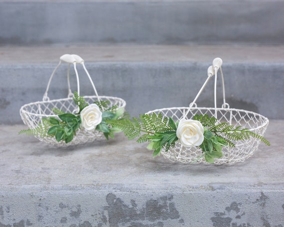 Flower Girl Baskets | Matching Wedding Baskets | Modern Flower Girl Basket | Decorated Wedding Basket | Flower Girl Gift | Wedding Greenery