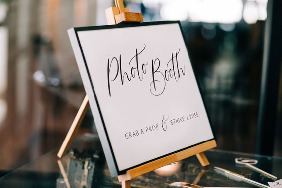 Photo Booth Table Sign | Instant Download | Printable Wedding Signs | Watercolor | Grab a Prop, Strike a Pose | Modern Minimalist Signs