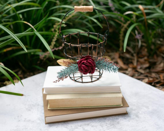 Bronze Flower Girl Basket | Wire Flower Girl Pail | Petite Metal Basket | Wire Pail | Small Metal Basket | burgundy Christmas Bucket