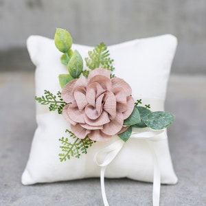 Ring Bearer Pillow Rustic Wedding Ring Pillow Ivory Linen-look Wedding Ring Display Floral Pillow Greenery Pillow Ring Cushion image 6