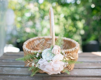 Willow Flower Girl Basket: Romantic Cream & Blush Fabric Flowers