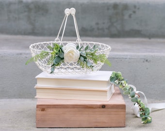 Flower Girl Baskets | Matching Flower Girl Set | Rustic Flower Girl Basket | Ivory Wedding Basket | Flower Girl Gifts | Gift Basket
