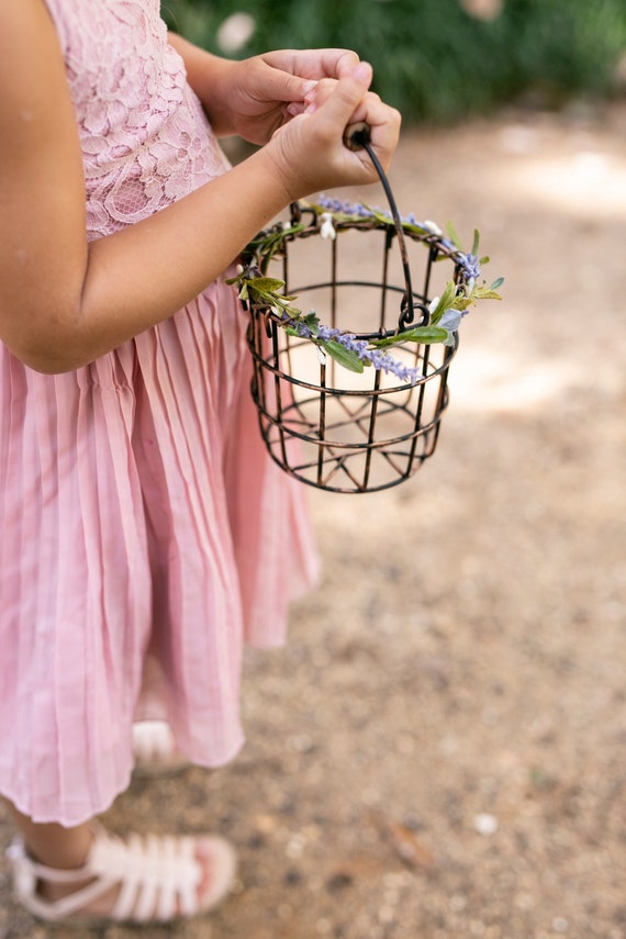 Matching Flower Girl & Ring Bearer Set | Rustic Lavender + Greenery Wedding Basket | Wedding Ring Cushion | Modern Flower Girl Set