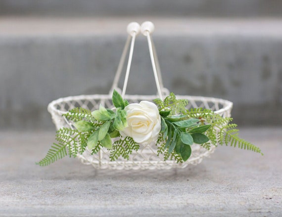 SALE • Ivory Wire Flower Girl Basket | Sale Basket | Flower Girl Basket | Wedding Decor | Wire Metal Basket | Small Flower Girl