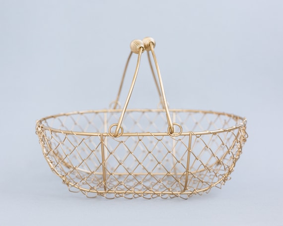 Champagne Gold Wire Flower Girl Basket | Sale Basket | Wedding Decor | Wire Metal Basket | CLEARANCE ~ IMPERFECT