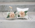 Ivory Flower Girl Basket and Ring Bearer Pillow Set: Rustic Wedding Decor
