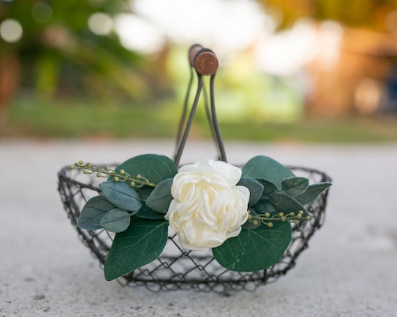 Flower Girl Basket | Barn Wedding Flower Girl Gift | Rustic Bronze Mini Petal Basket | Country Flower Basket | Pink or Ivory Wedding Decor