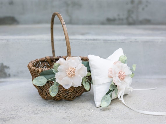 Flower Girl Basket | Willow Wedding Basket | Flower Girl Basket | Romantic Flower Girl Basket | Gift Basket w/ Greenery | Vintage Wedding