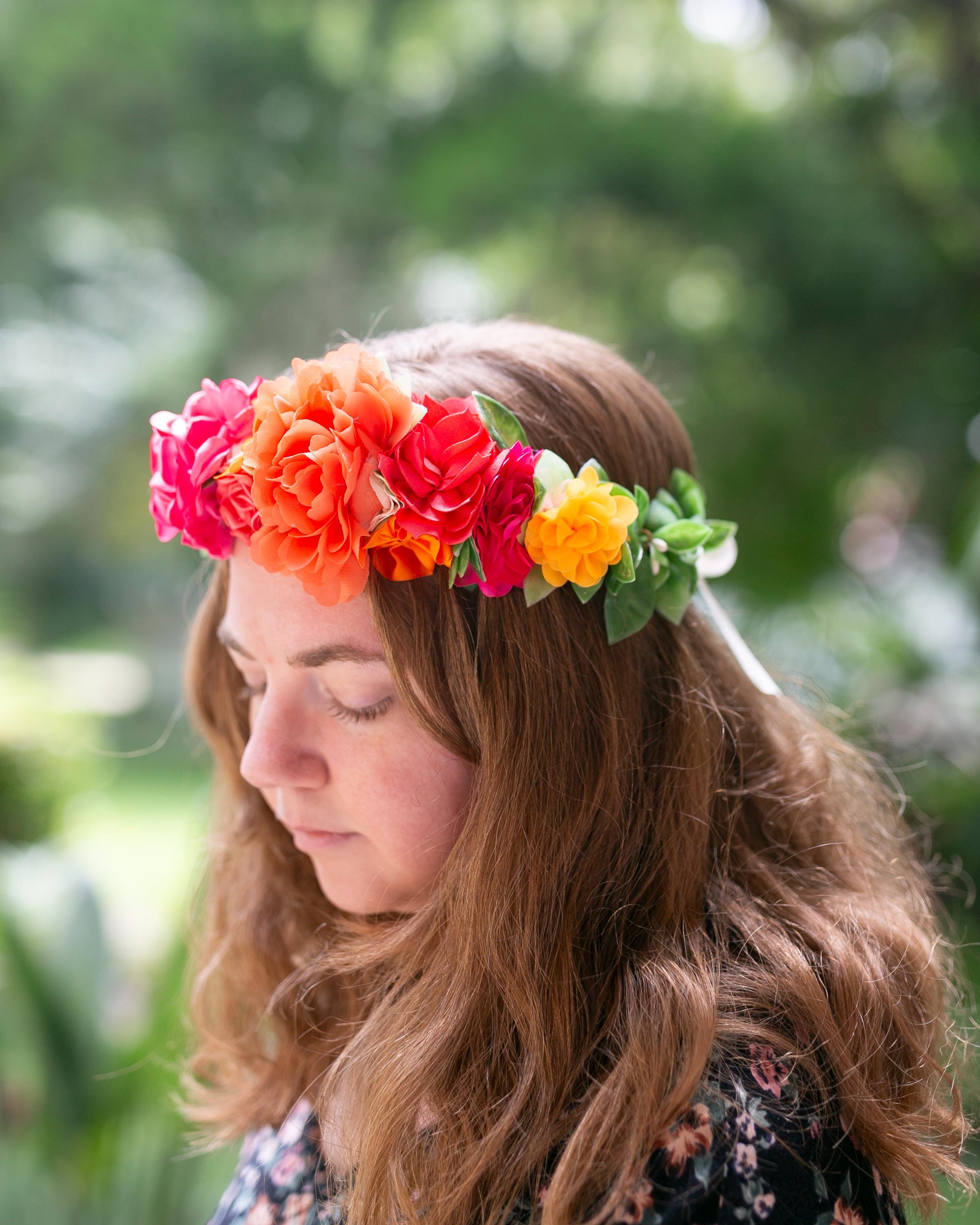 Tropical Flower Crown: Sunset Wedding Hair Wreath With Silk Ribbon