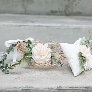 Champagne goud metallic bloemenmeisjesmand | Gouden bruiloft- of cadeaumand | Moderne, gedecoreerde mand bloemenmeisjes | Gouden glamour bruiloftsdecor