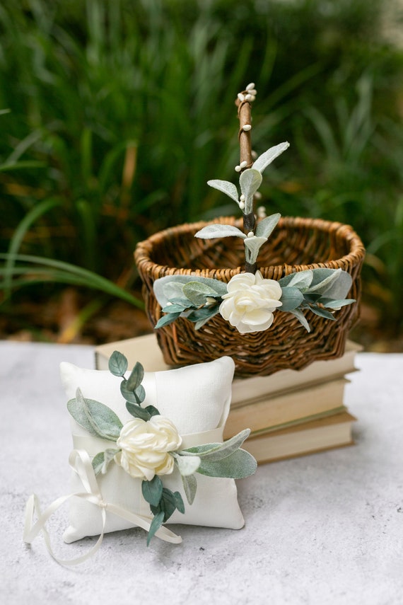 Romantic Flower Girl Basket and Crown Set | Modern Flower Girl Set | Willow Wedding Basket | Simple Flower Crown + Basket | Garden Wedding