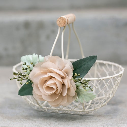 Flower Girl Basket Barn Wedding Flower Girl Gift Ivory Etsy