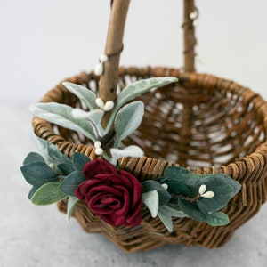 Flower Girl Basket Willow Wedding Basket Flower Girl Basket Small Flower Girl Basket Gift Basket w/ Greenery Decorated Basket image 9