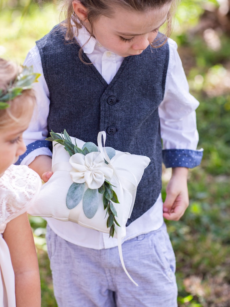 Flower Girl Basket & Ring Bearer Pillow Set Ivory Wire Etsy