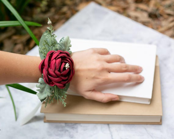 Flower Corsage | Prom or Wedding Corsage | Mother of the Bride | Floral Alternative | Corsage Wristlet Fabric Red Rose | Valentine