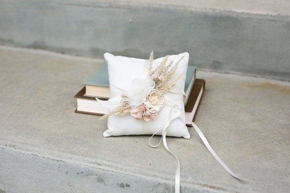 Ring Bearer Pillow | Boho | Wedding Ring Pillow | Ivory Linen-look Wedding Ring Display | Neutral Pillow | Ring Cushion Photo Prop