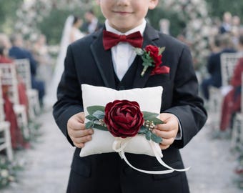 Choose your Color Peony Flower Girl Basket & Ring Bearer Pillow Set