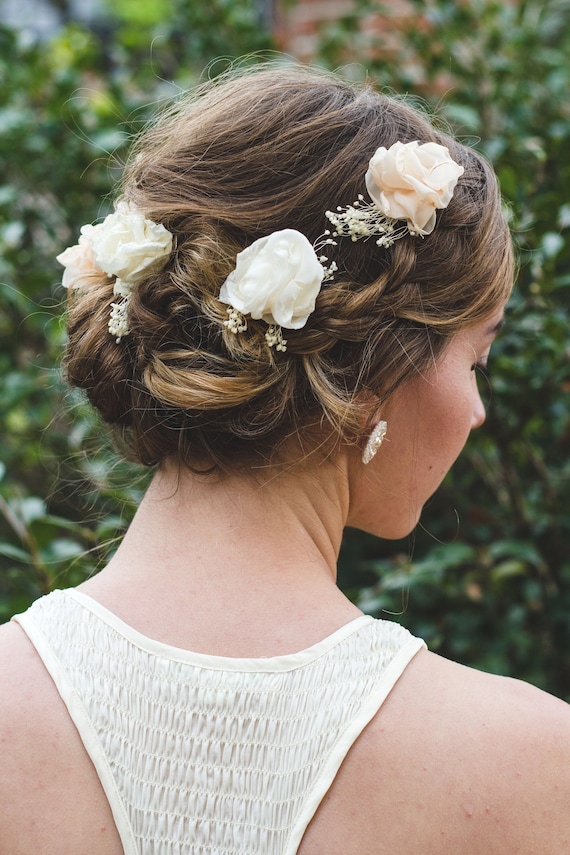 Boho Floral Wedding Hair Accessory, Bridal Hair Pin Set, Wedding Flower Hair Clip, Flower Girl Accessories, Dainty Floral Hairpins