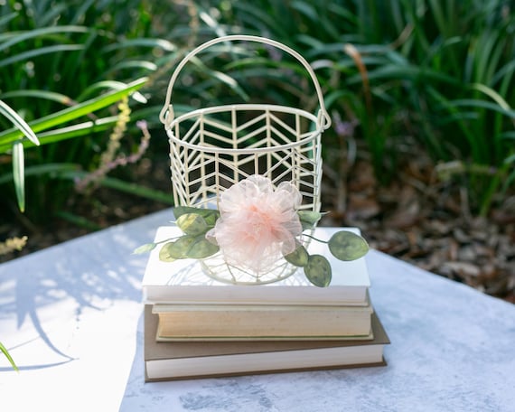 Champagne Ivory Flower Girl Basket | Choose your color Wedding or Gift Basket | Modern Decorated Flower Girl Basket | Decor Basket