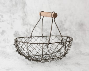 IMPERFECT • Bronze Flower Girl Basket | Wire Flower Girl Basket | Petite Metal Basket | Wire Pail | Small Metal Rustic Basket