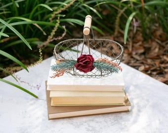 Bronze Wire Flower Girl Basket: Rustic Petite Metal Pail