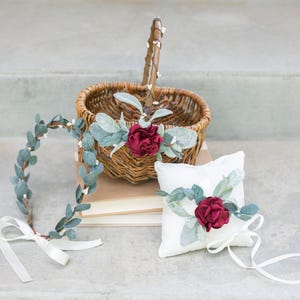 Flower Girl Basket | Willow Wedding Basket | Flower Girl Basket | Small Flower Girl Basket | Gift Basket w/ Greenery | Rustic Basket