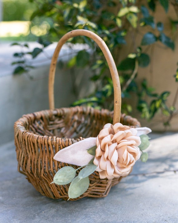 Flower Girl Basket | Willow Wedding Basket | Wedding Basket Set | Ring Bearer Pillow Set | Gift Basket w/ Greenery | Decorated Basket