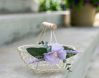 Lavender Flower Girl Basket: Ivory Wire Wedding Decor