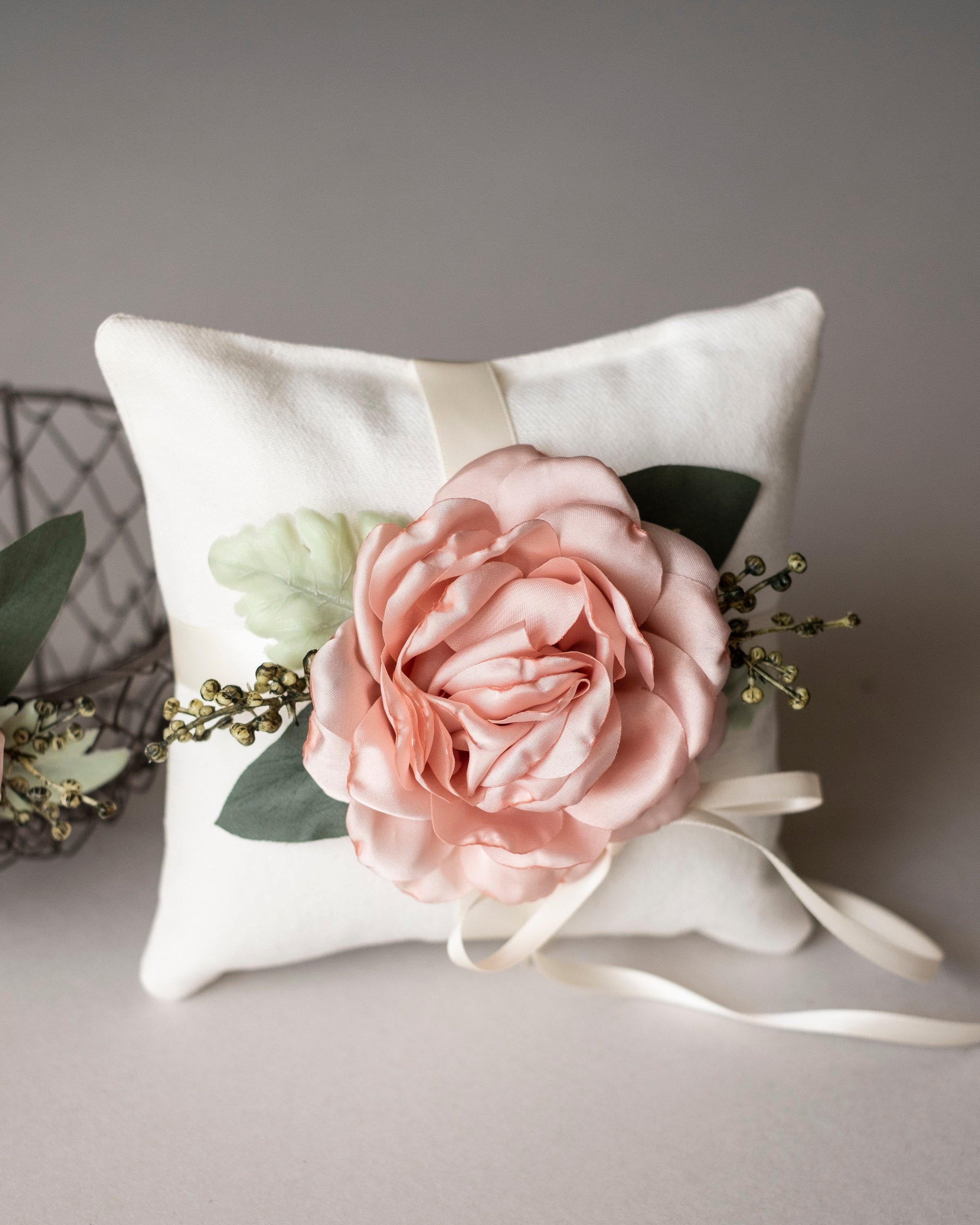 Ivory Floral Rustic Ring Bearer Pillow 