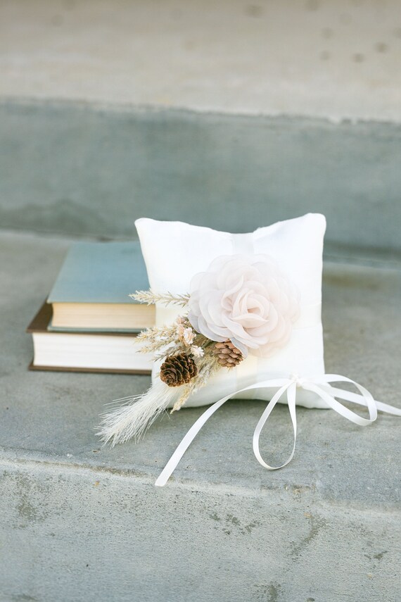 Ring Bearer Pillow | Woodland | Wedding Ring Pillow | Ivory Linen-look Wedding Ring Display | Neutral Pillow | Ring Cushion Photo Prop