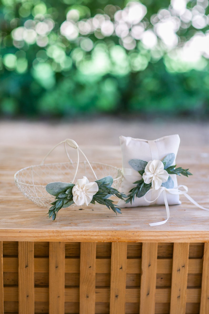 Flower Girl Basket & Ring Bearer Pillow Set Ivory Wire Etsy