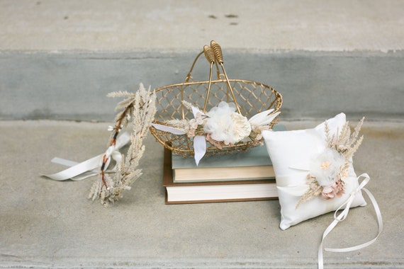 Boho Champagne Gold Flower Girl Basket Desert Wedding Decor or Gift Basket Modern Decorated Flower Girl Sets Matching Wedding Set Etsy Canada