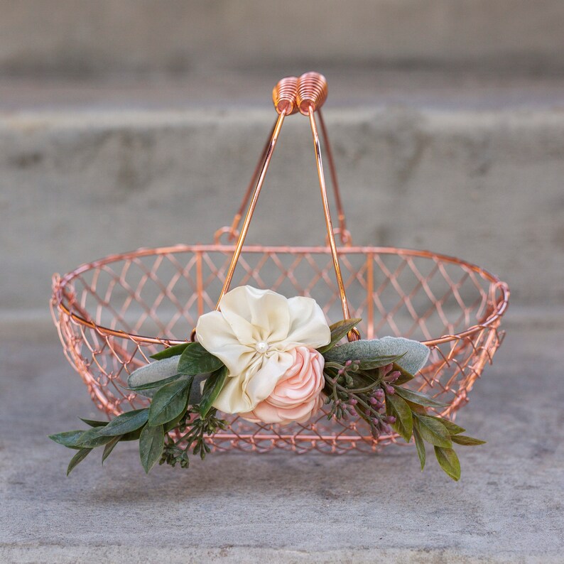 Flower Girl Basket and Ring Pillow Set Rose Gold Flower Girl Etsy