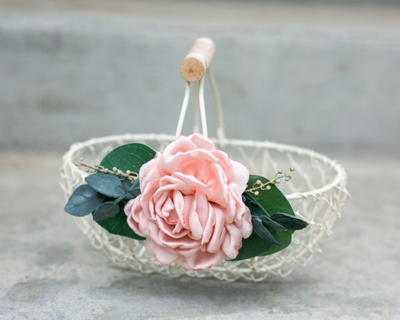 Flower Girl Basket | Barn Wedding Flower Girl Gift | Soft Ivory Mini Petal Basket | Garden Flower Basket | Pink or Ivory Wedding Decor
