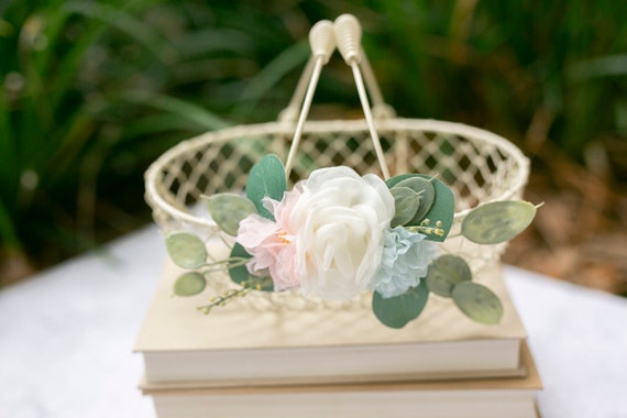 Sale • Imperfect Ivory Wire Flower Girl Basket | Decorative Floral Basket | Garden Wedding Decor