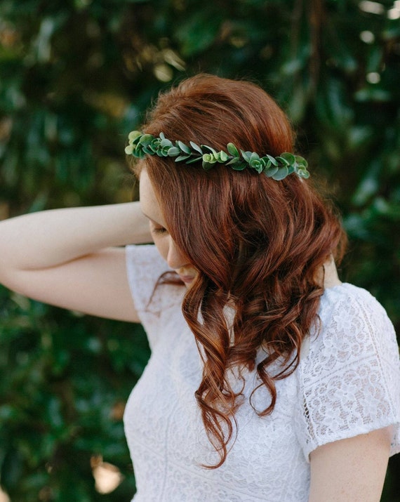 Green Flower Crown | Boho Leaf Crown | Green Leaf Bridal Crown | Bridal Boudoir Hairpiece | Bridesmaid Greenery Halo | Grecian Boho Halo