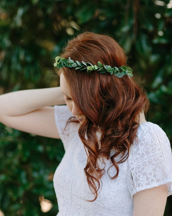 Green Flower Crown | Boho Leaf Crown | Green Leaf Bridal Crown | Bridal Boudoir Hairpiece | Bridesmaid Greenery Halo | Grecian Boho Halo