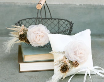 Boho Rustic Flower Girl Basket | Desert Wedding Decor or Gift Basket | Modern Decorated Flower Girl Sets | Matching Wedding Set