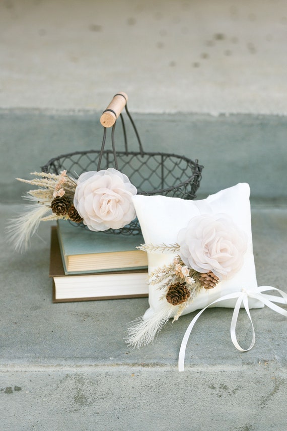 Boho Rustic Flower Girl Basket | Desert Wedding Decor or Gift Basket | Modern Decorated Flower Girl Sets | Matching Wedding Set