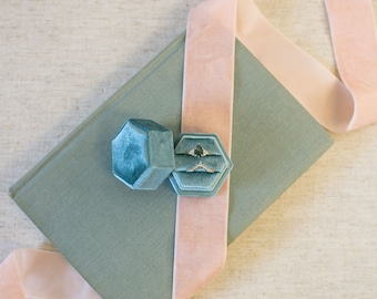 Velvet Hexagon Ring Box | Modern Romantic Ring Display Storage Box | Geometric Engagement or Wedding Ring Box | Ring Bearer Box