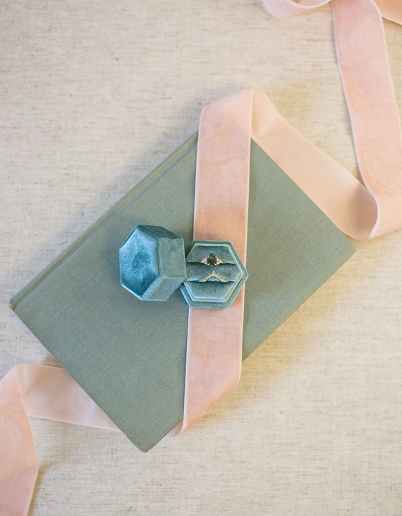 Velvet Hexagon Ring Box | Modern Romantic Ring Display Storage Box | Geometric Engagement or Wedding Ring Box | Ring Bearer Box