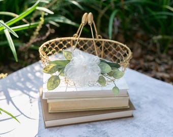 Champagne Gold Flower Girl Basket: Handmade Organza Rose Wedding Decor