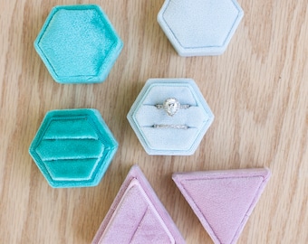 Velvet Geometric Ring Box: Modern Wedding Ring Display
