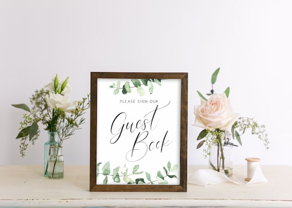 Sign Our Guest Book Printable | Instant Download | Printable Wedding Signs | Watercolor Wedding Table Signs | Watercolor Greenery | RWEU19