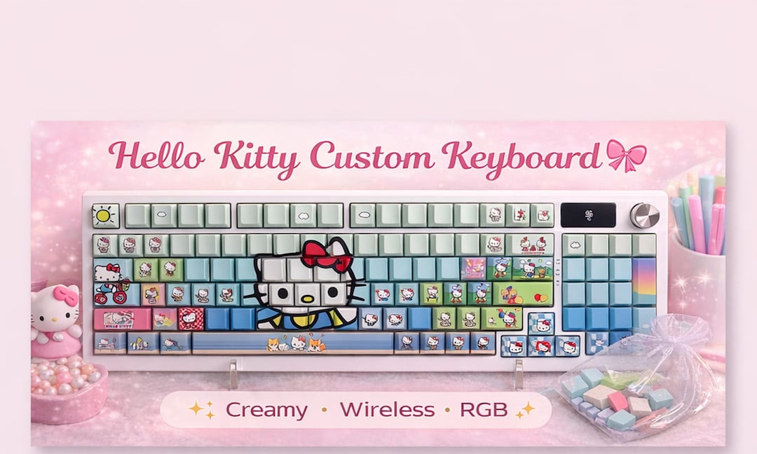 Whimsy Keyboard Hello Kitty Custom Mechanical Keyboard YS95 Wireless RGB Cute Aesthetic ...