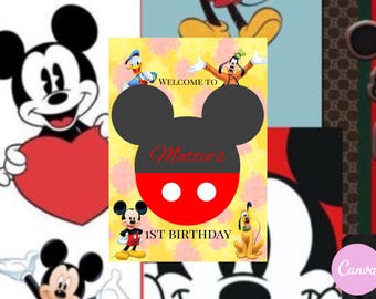 editable Mickey Mouse birthday welcome sign (digital download)