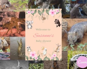 Australian animals baby shower template ( digital download )
