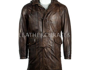 Vintage Duffle Coat. Mens Leatherjacket. Men's Montgomery Coat XL